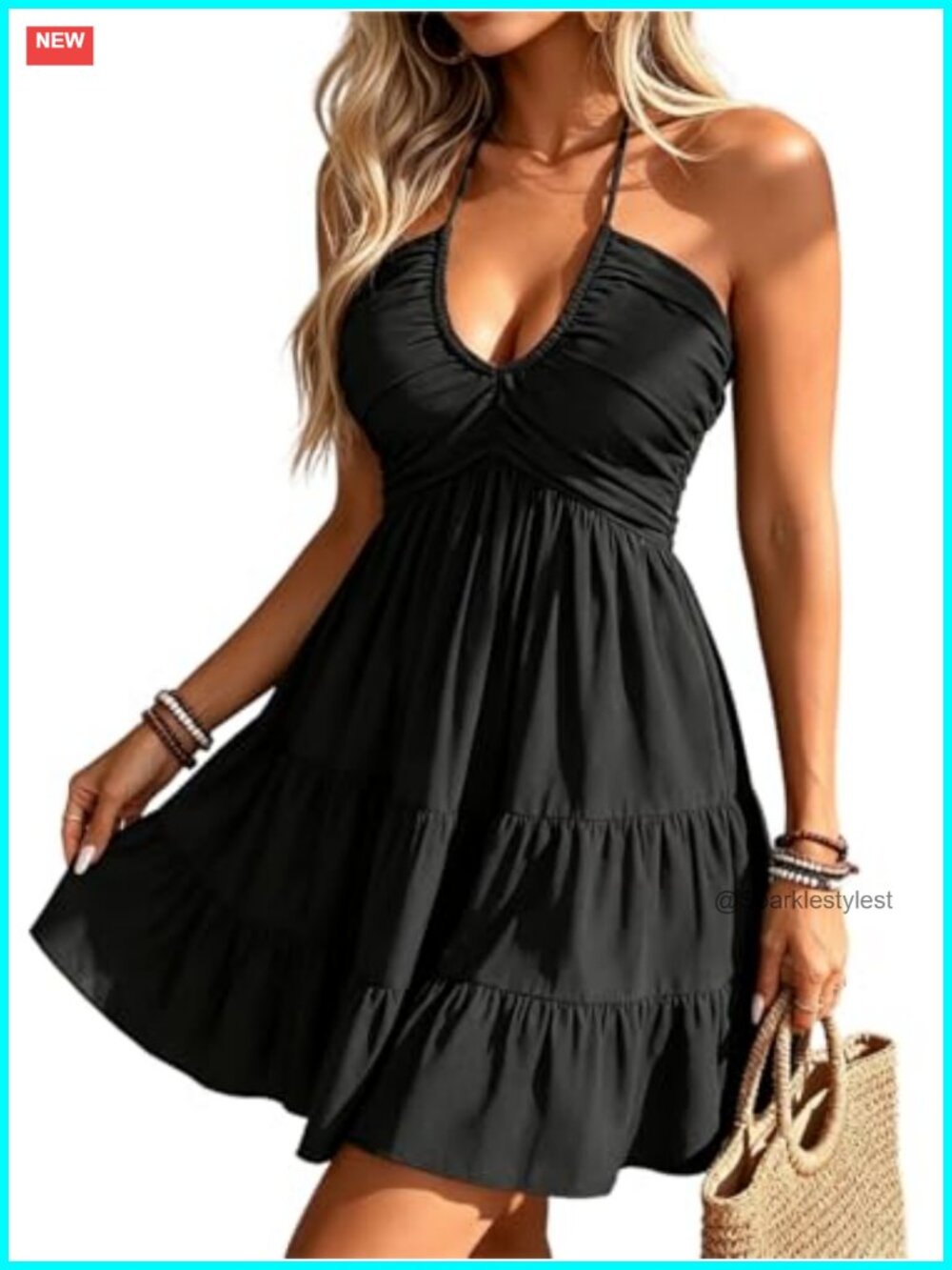 Women's Summer Mini Dress Halter Backless Flowy Cami Sundress A-Line